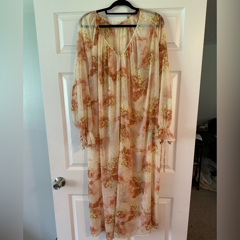 H&M Floral Maxi Dress in Peach and Green Tones.